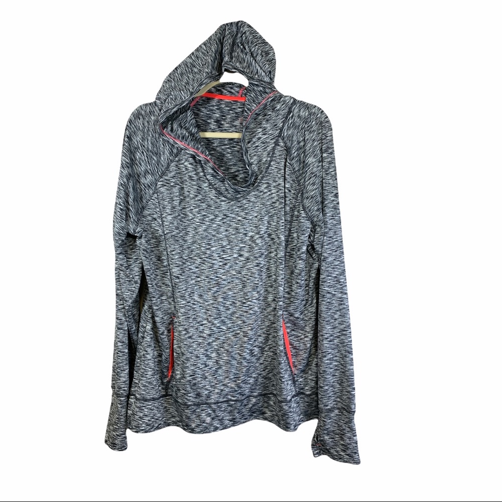 Tangerine Long Sleeves Hooded Pull Over Top, Size XXL